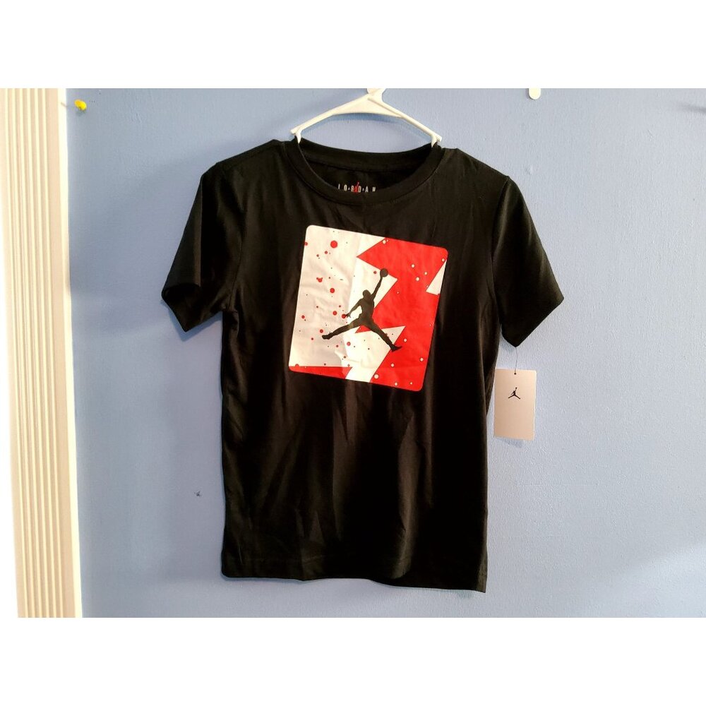 Jordan Boys Black Graphic T-Shirt W/ Red & White Basketball Design